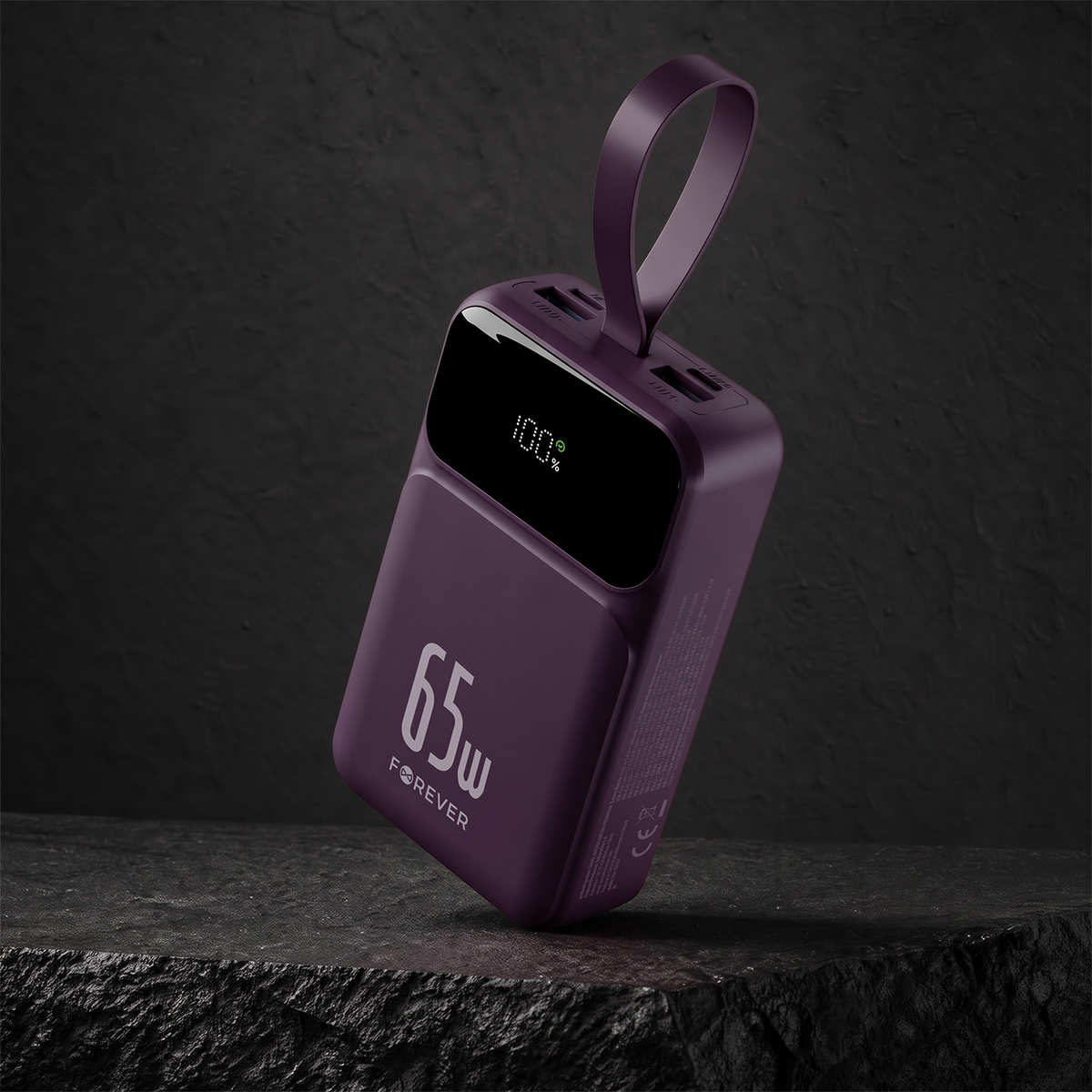 Forever Vibe-TB65 External Battery, 20000mAh, 65W, QC + PD, 2 x USB-A - 2 x USB-C, Burgundy