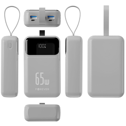 Forever Vibe-TB65 External Battery, 20000mAh, 65W, QC + PD, 2 x USB-A - 2 x USB-C, Gray