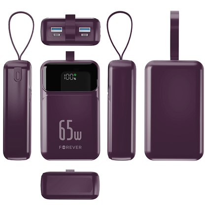 Forever Vibe-TB65 External Battery, 20000mAh, 65W, QC + PD, 2 x USB-A - 2 x USB-C, Burgundy