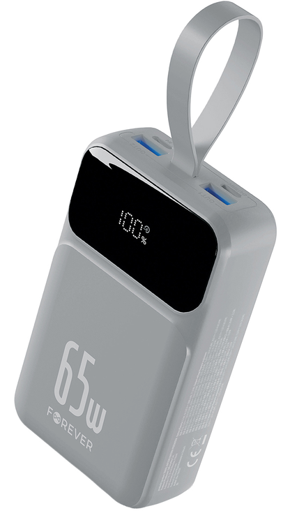 Forever Vibe-TB65 External Battery, 20000mAh, 65W, QC + PD, 2 x USB-A - 2 x USB-C, Gray