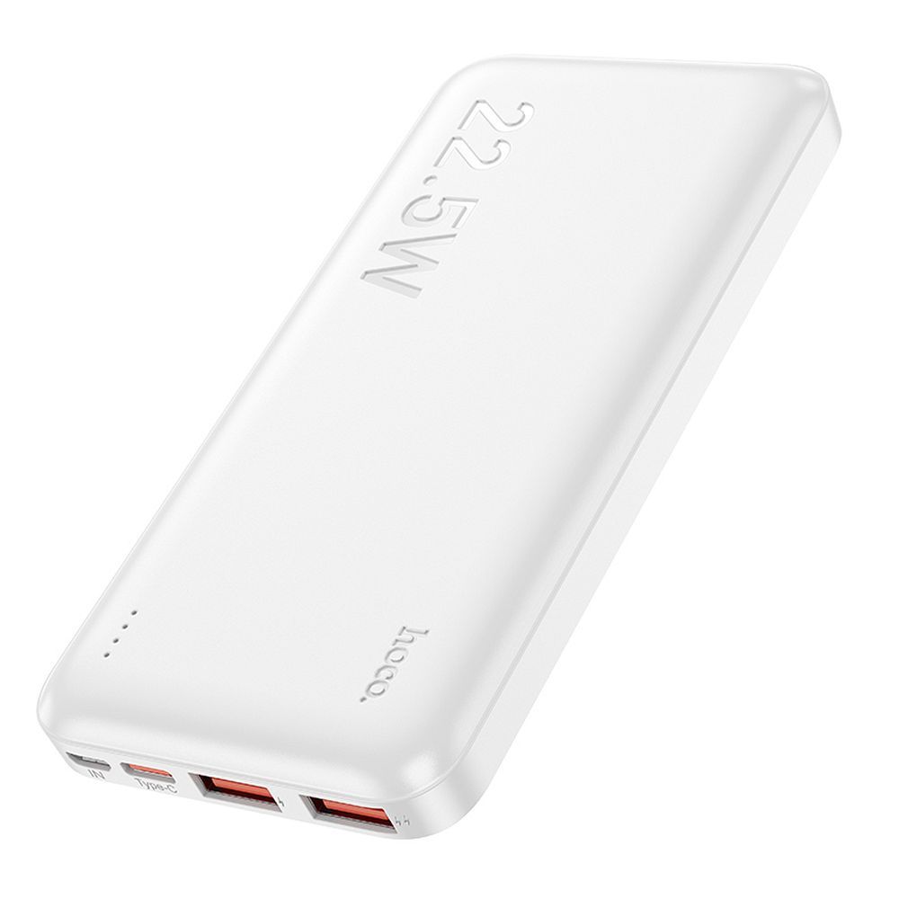 External Battery HOCO J101, 10000mAh, 22.5W, QC + PD, 1 x USB-C - 2 x USB-A, White