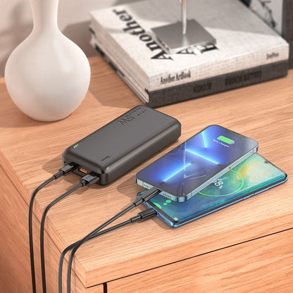 HOCO J101A External Battery, 20000mAh, 22.5W, QC + PD, 1 x USB-C - 2 x USB-A, Black