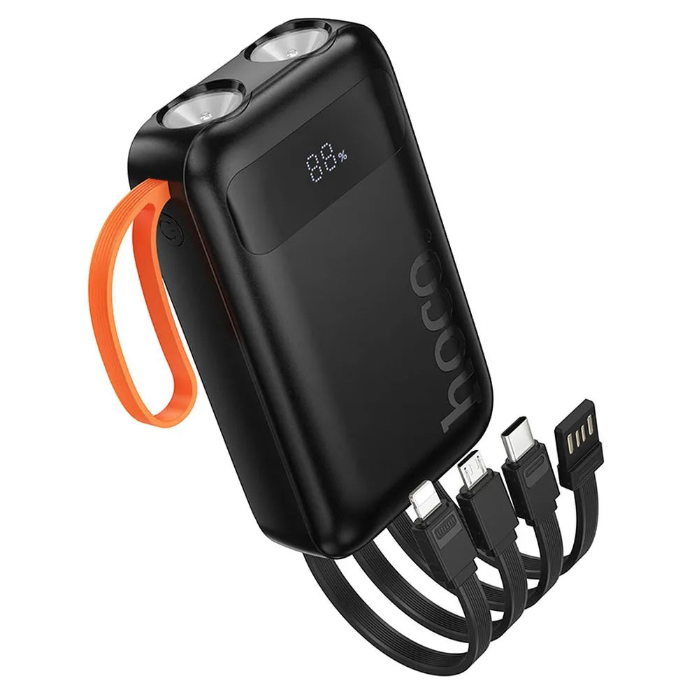HOCO J151 External Battery, 10000mAh, 10W, 1 x Lightning - 1 x microUSB - 1 x USB-A - 1 x USB-C, Black