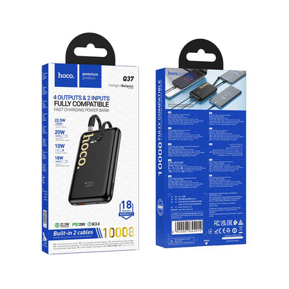 HOCO Q37 External Battery, 10000mAh, 22.5W, QC + PD, 1 x Lightning - 1 x USB-A - 2 x USB-C, Black