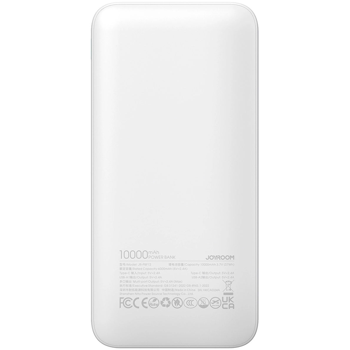 Joyroom JR-PBF12 External Battery, 10000mAh, 12W, 1 x USB-C - 2 x USB-A, White