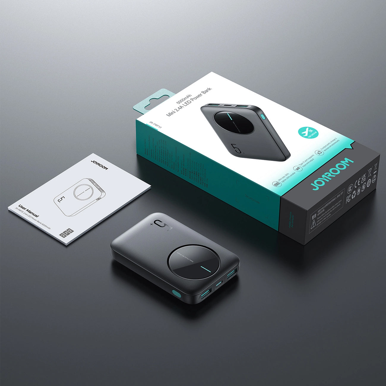 Joyroom JR-PBF13 External Battery, 5000mAh, 12W, 1 x USB-C - 2 x USB-A, Black