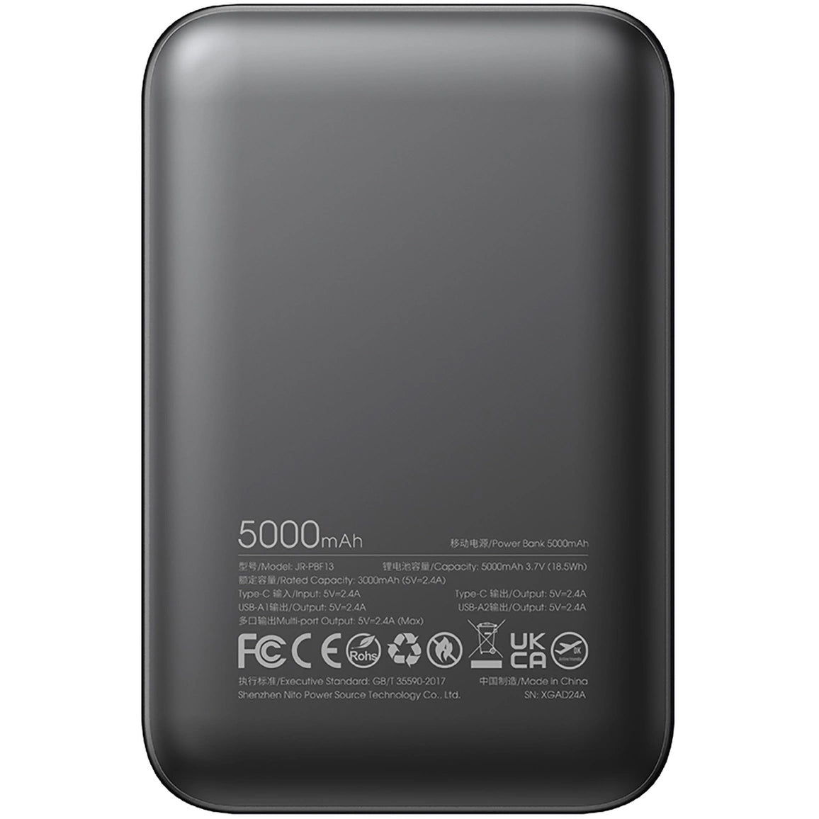Joyroom JR-PBF13 External Battery, 5000mAh, 12W, 1 x USB-C - 2 x USB-A, Black