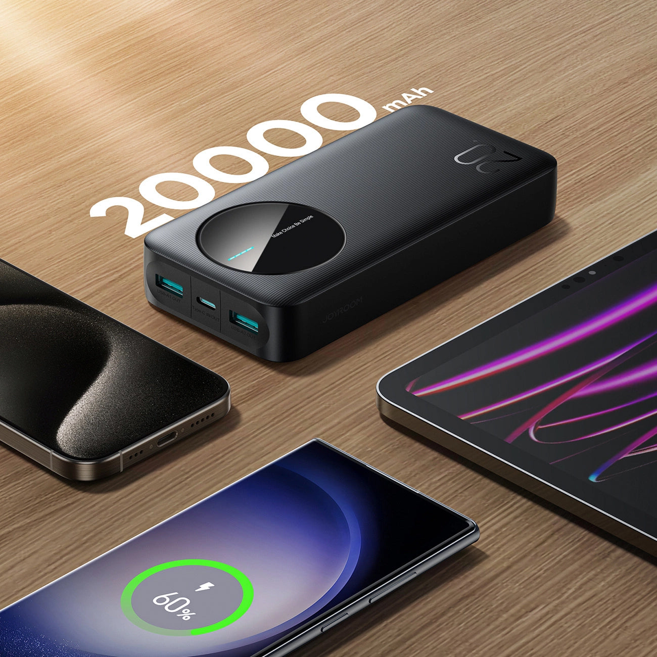 Joyroom JR-PBF14 External Battery, 20000mAh, 12W, 1 x USB-C - 2 x USB-A, Black
