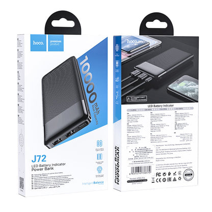HOCO J72 External Battery, 10000mAh, 10W, 2 x USB-A, Black