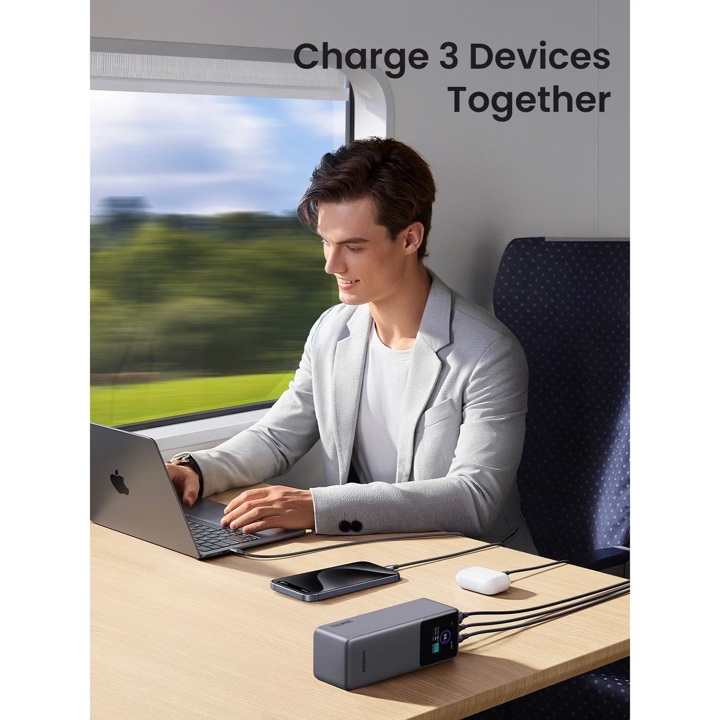 UGREEN PB722 External Battery, 25000mAh, 200W, QC + PD, 1 x USB-A - 2 x USB-C, Gray