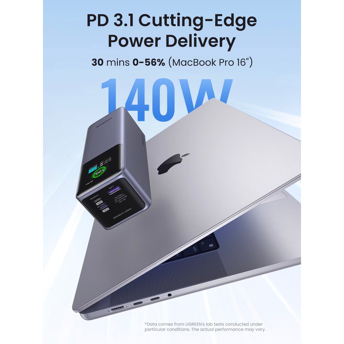 UGREEN PB722 External Battery, 25000mAh, 200W, QC + PD, 1 x USB-A - 2 x USB-C, Gray