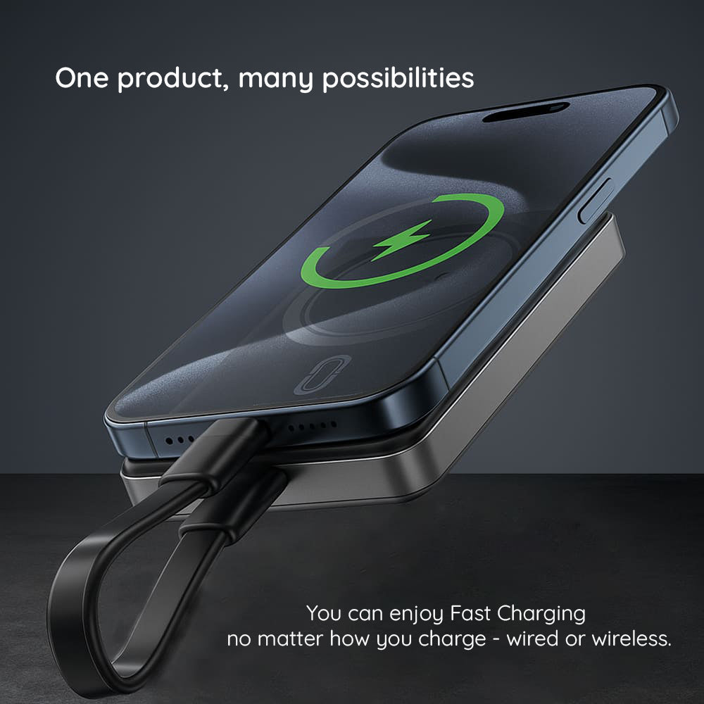 Acefast M12 Wireless External Battery, 10000mAh, 20W, PD + FQI, 1 x QI - 1 x USB-C, Black