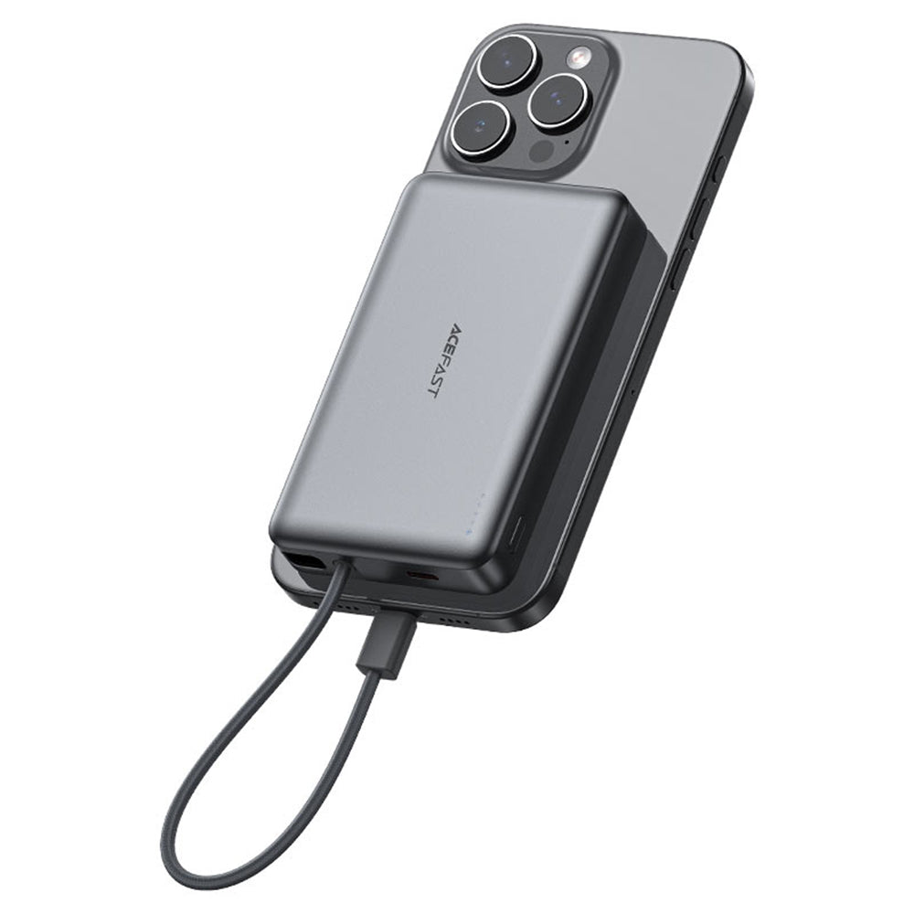 Acefast M18 Wireless External Battery, 10000mAh, 22.5W, PD + FQI, 1 x QI - 2 x USB-C, Black