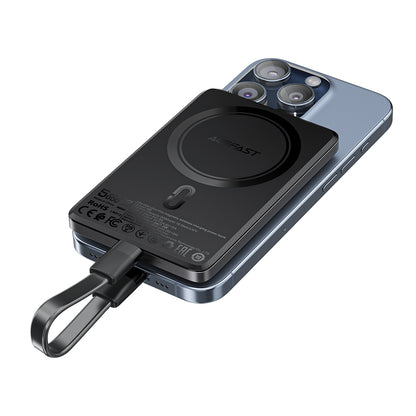 Acefast M8 Wireless External Battery, 5000mAh, 18W, PD + FQI, 1 x QI - 1 x USB-C, Black