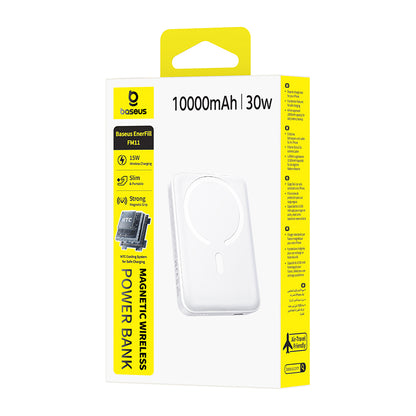 Baseus EnerFill FM11 Wireless External Battery, 10000mAh, 30W, PD + FQI, 1 x QI - 1 x USB-C, White
