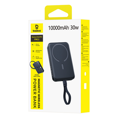 Baseus EnerFill FM11 Wireless Power Bank, 10000mAh, 30W, PD + FQI, 1 x QI - 2 x USB-C, Black E0028904