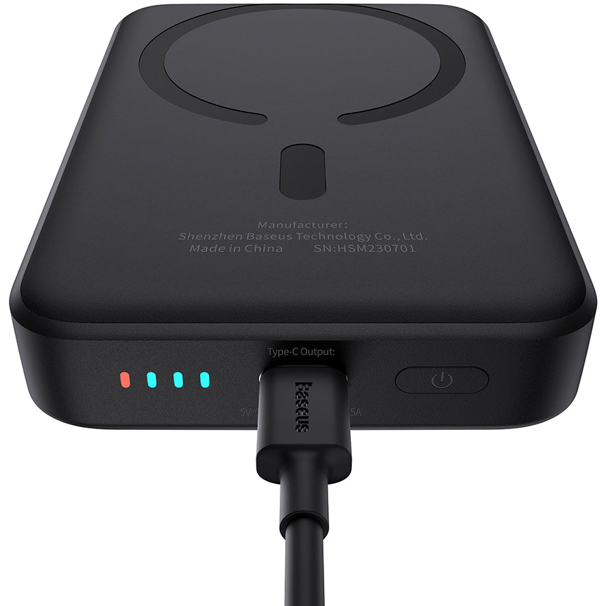 Baseus Magnetic Mini External Wireless Battery, 10000mAh, 20W, PD + FQI, 1 x QI - 1 x USB-C, Black P10059001113-00