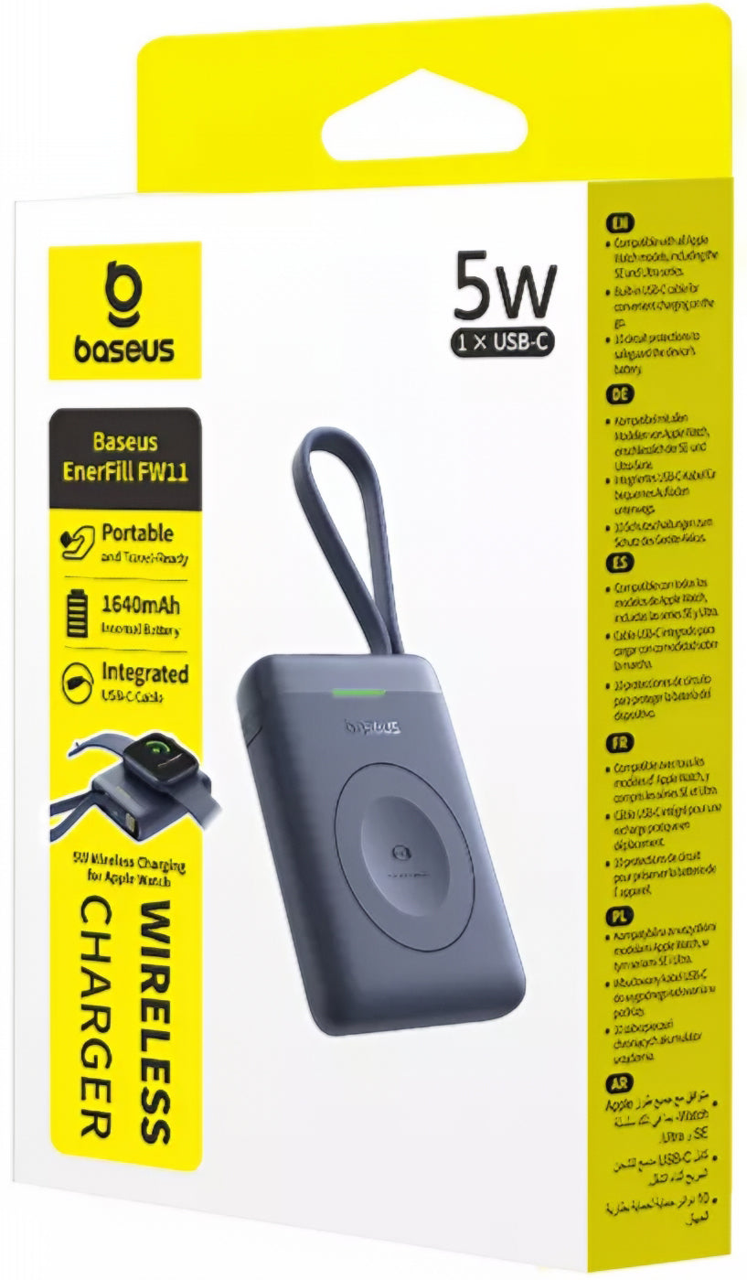 Baseus EnerFill FW11 Wireless External Battery for Apple Watch Series, 1640mAh, 5W, 1 x QI, Black E0205301