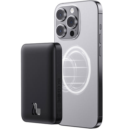 Baseus Magnetic Mini External Wireless Battery, 10000mAh, 20W, PD + FQI, 1 x QI - 1 x USB-C, Black P10059001113-00