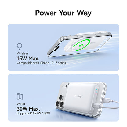 Baseus EnerFill FM11 Wireless External Battery, 10000mAh, 30W, PD + FQI, 1 x QI - 1 x USB-C, White