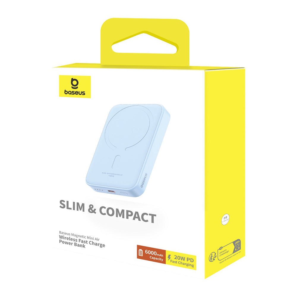 External Wireless Battery Baseus Mini Air, 6000mAh, 20W, PD + FQI, 1 x QI - 1 x USB-C, Blue P10059002313-00