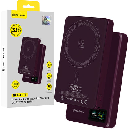 Blavec BJ-03 Slim Wireless Power Bank, 10000mAh, 22.5W, PD + FQI, 1 x QI - 1 x USB-C, Purple