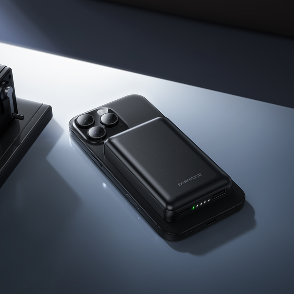 Borofone BJ82 Dawn Wireless External Battery, 5000mAh, 10W, 1 x QI - 1 x USB-A, Black