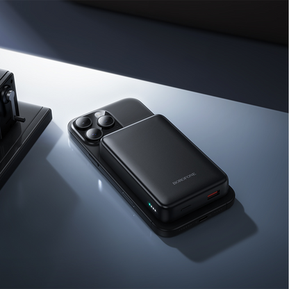 Borofone BJ82A Dawn Wireless External Battery, 10000mAh, 22.5W, QC + PD + FQI, 1 x QI - 1 x USB-A - 1 x USB-C, Black
