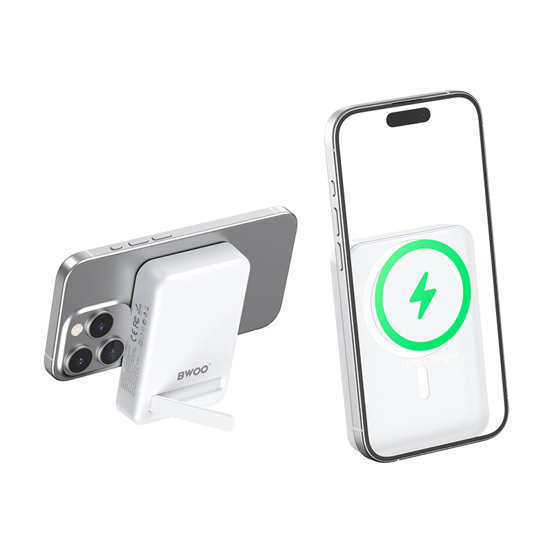 Wireless External Battery BWOO BO-P59, 10000mAh, 20W, PD + QI, 1 x QI - 1 x USB-C, White