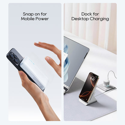 Cuktech Wireless External Battery WPB100N, 10000mAh, 20W, PD + QI, 1 x QI - 1 x USB-C, White CKWPB100NGLGR