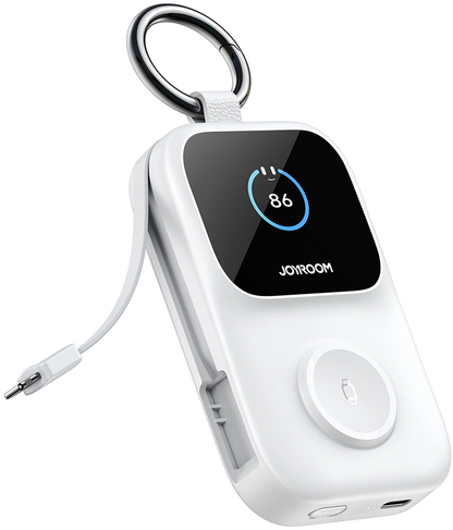 Joyroom JR-W19 Wireless External Battery, 5000mAh, 20W, QC + PD, 1 x Lightning - 1 x QI - 2 x USB-C, White