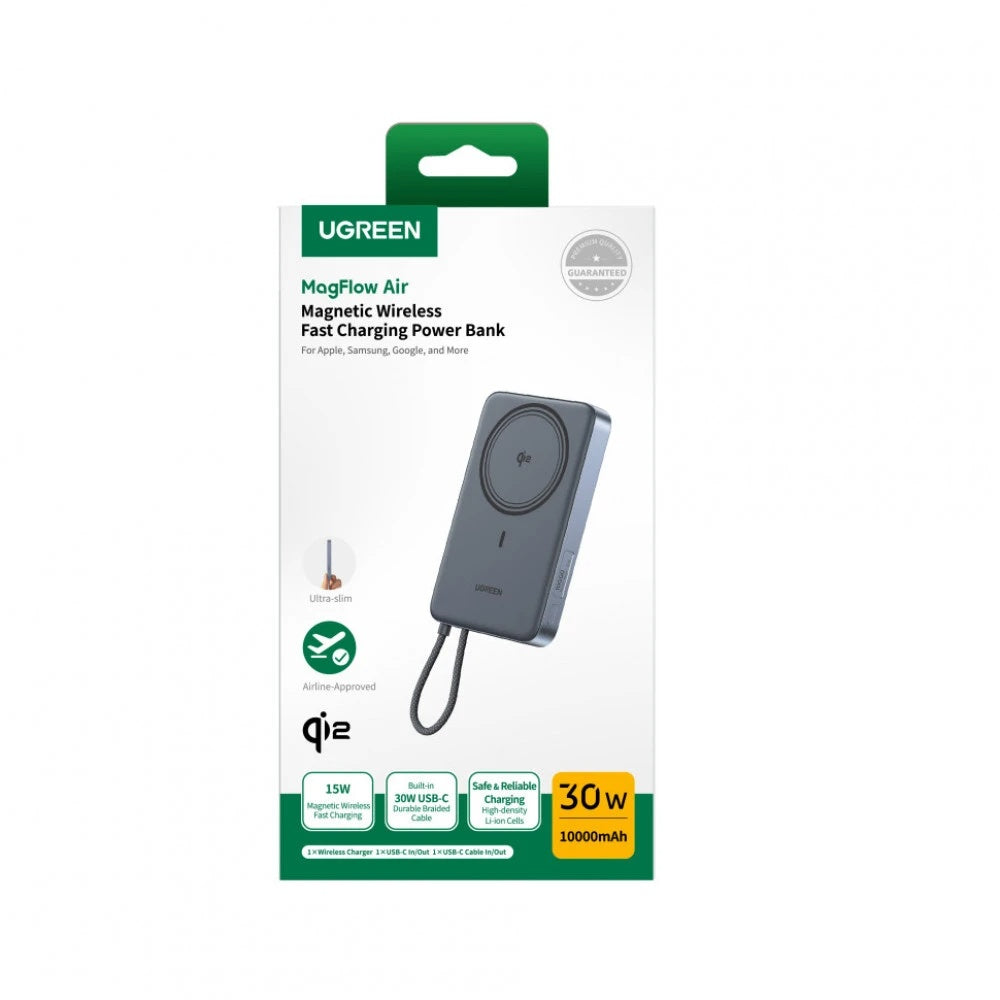 UGREEN PB570 Wireless Power Bank (65839B), 10000mAh, 30W, PD + FQI, 1 x QI - 2 x USB-C, Blue