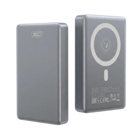 XO Design PR294 Wireless External Battery, 10000mAh, 20W, PD + FQI, 1 x QI - 1 x USB-C, Gray