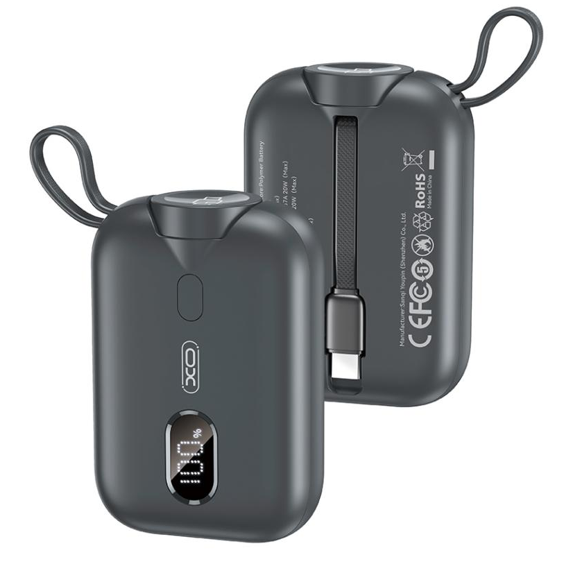 XO Design PR260 Wireless External Battery, 10000mAh, 20W, PD + QI, 1 x QI - 2 x USB-C, Black