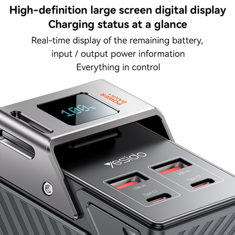 Yesido YP62 External Battery, 30000mAh, 22.5W, QC + PD, 2 x USB-A - 2 x USB-C, Black