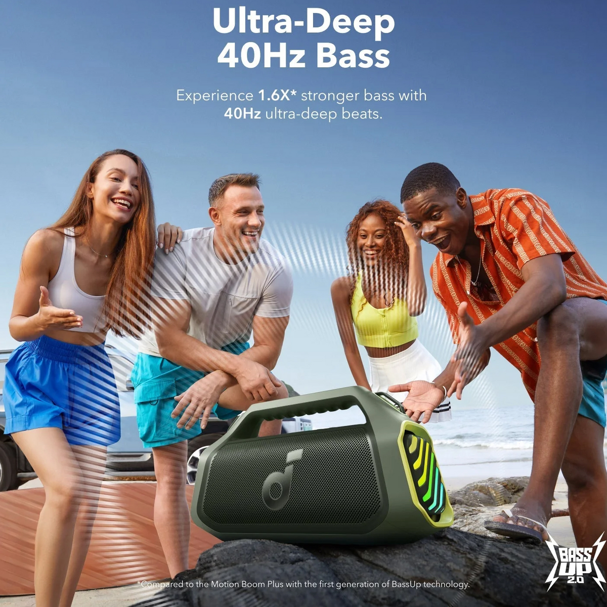 Anker SoundCore Boom 2 Plus Portable Bluetooth Speaker, 140W, TWS, RGB, Waterproof, Green, Resealed A3134061