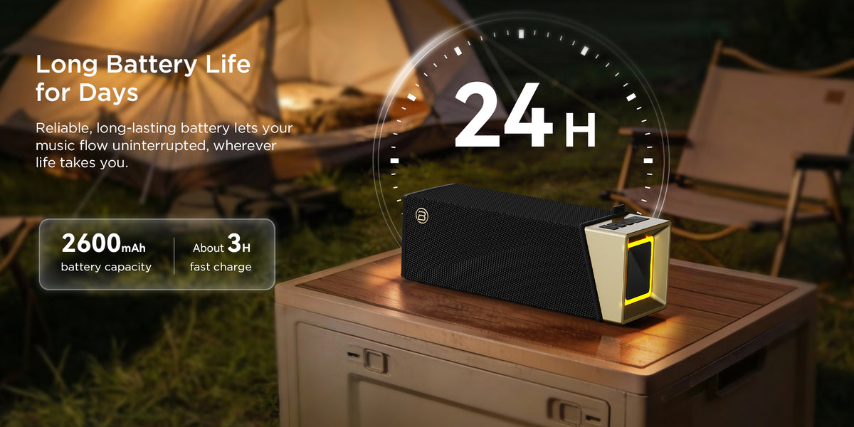 Bugani Brief TT Portable Bluetooth Speaker, 60W, RGB, Waterproof, Black Gold