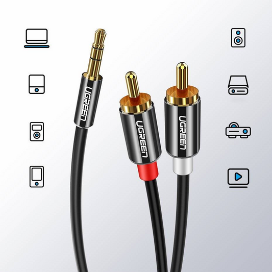 UGREEN AV116 3.5mm Audio Cable - 2 x RCA, 2m, Black
