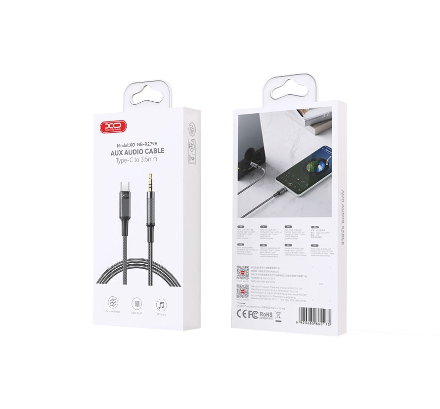 USB-C to 3.5mm Audio Cable XO Design NB-R279B, 1m, Black