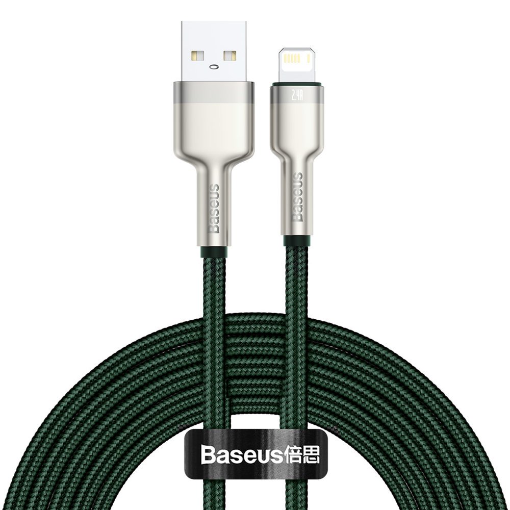 USB-A to Lightning Data and Charging Cable Baseus Cafule Metal Series, 18W, 2m, Green CALJK-B06
