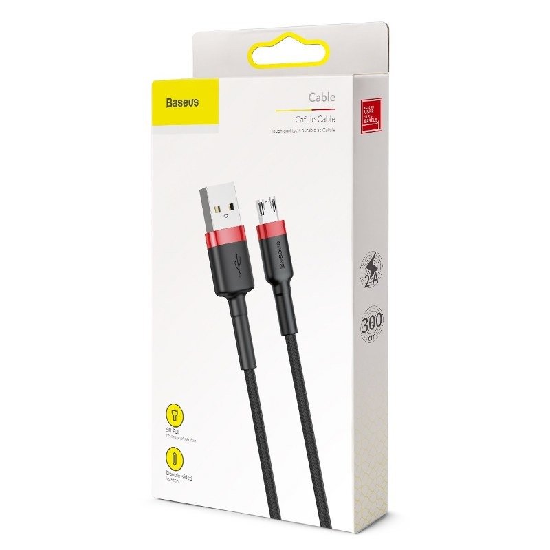 Data and Charging Cable USB-A - microUSB Baseus Cafule, 18W, 3m, Red CAMKLF-H91 