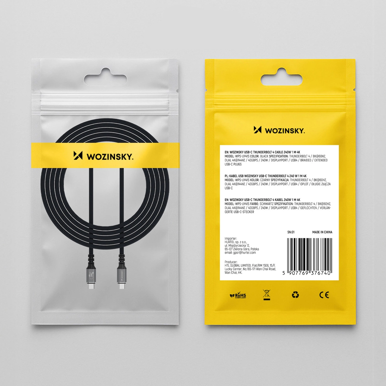 USB-C Data and Charging Cable - USB-C WZK WPS-UY42S, 240W, 2m, Black