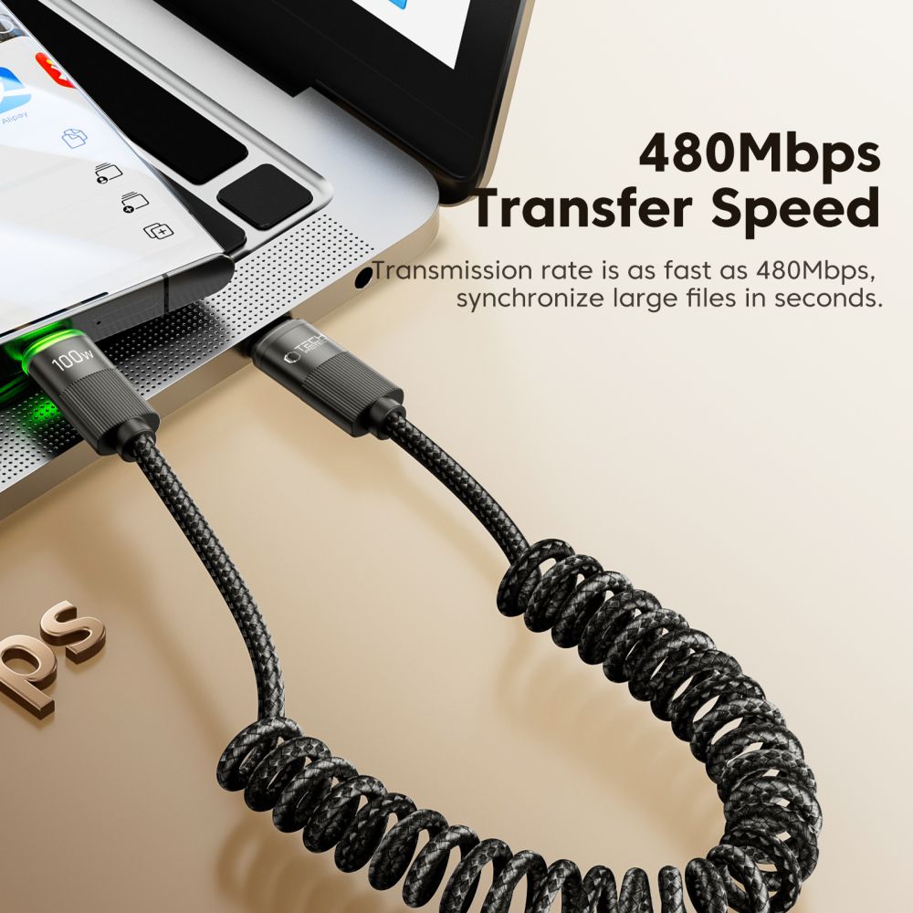 USB-C Data and Charging Cable - USB-C Tech-Protect UB20T Ultraboost, 100W, 1.8m, Black