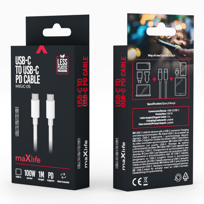 USB-C Data and Charging Cable - USB-C MaXlife MXUC-05, 100W, 1m, White
