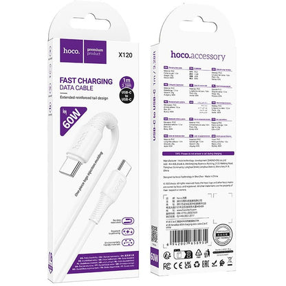 USB-C Data and Charging Cable - USB-C HOCO X120, 60W, 1m, White