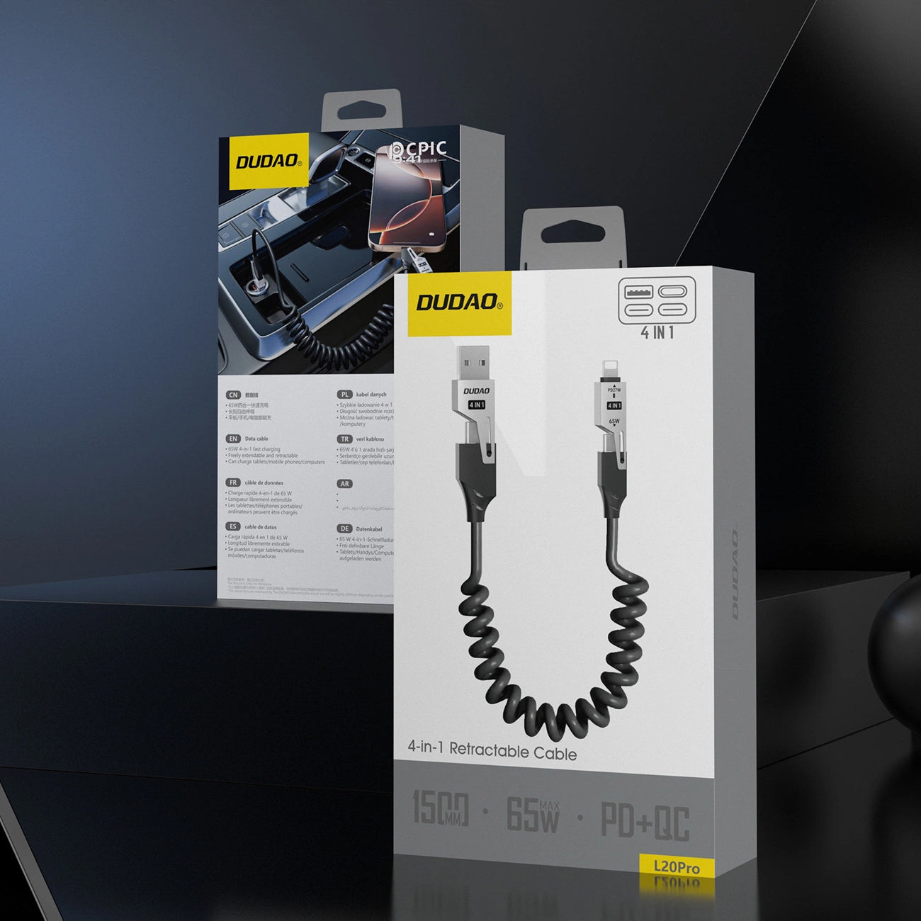 USB-A / USB-C - Lightning / USB-C Dudao L20 Pro Data and Charging Cable, 65W, 1.5m, Black