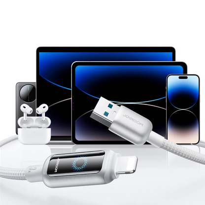 USB-A to Lightning Data and Charging Cable Joyroom S-A55 StarFlight Display, 18W, 1.2m, White
