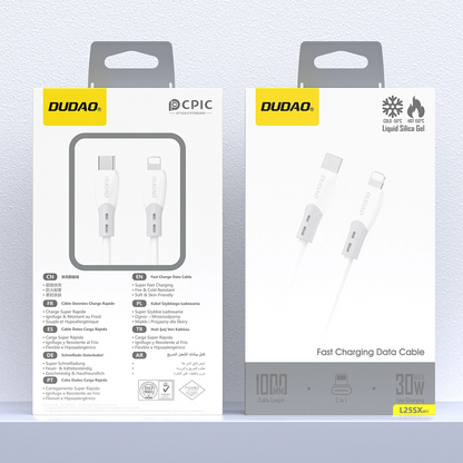 USB-C to Lightning Data and Charging Cable Dudao L25SX, 30W, 1m, White