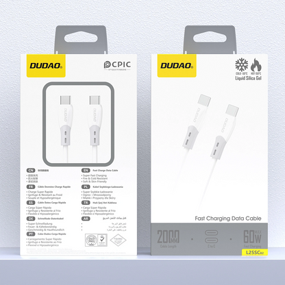 USB-C Data and Charging Cable - USB-C Dudao L25SC, 60W, 1m, White