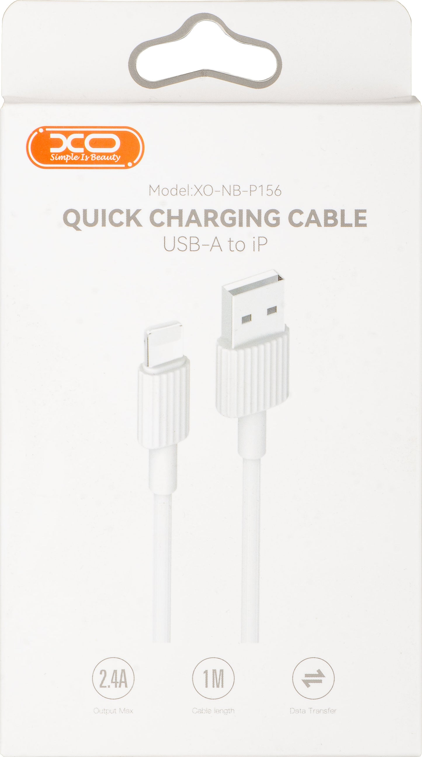 USB-A to Lightning Data and Charging Cable XO Design NB156, 18W, 1m, White